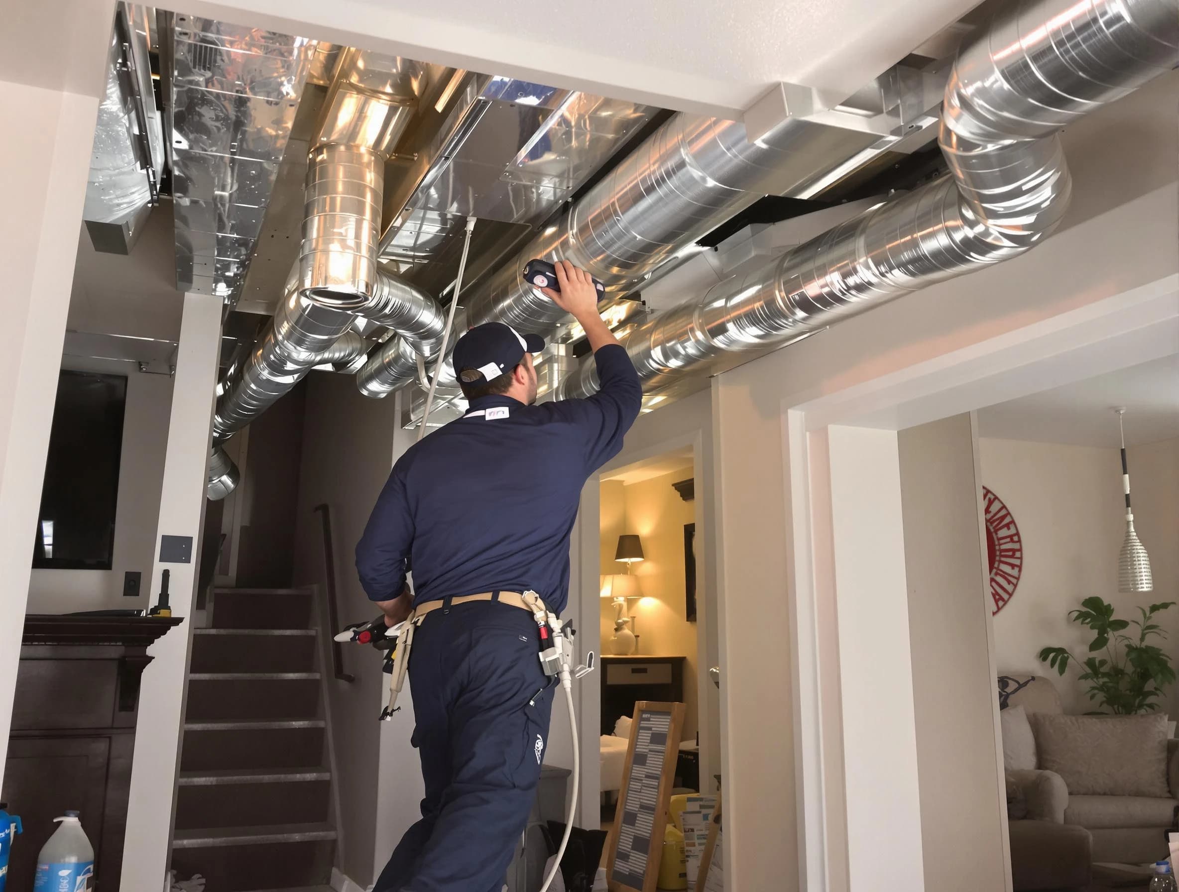 Lynn Air Duct Cleaning expert performing specialized duct cleaning in a mobile home in Lynn