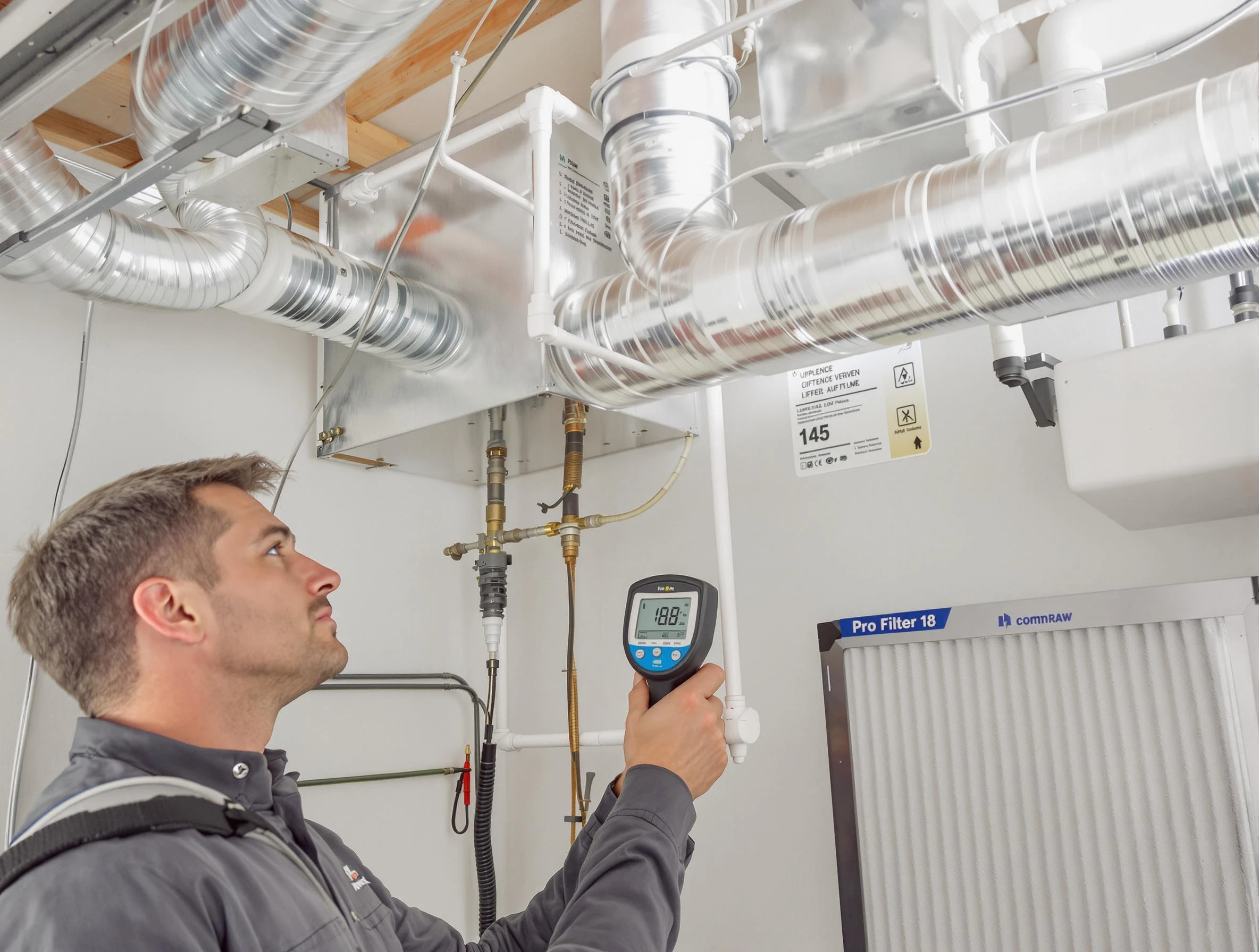 Lynn Air Duct Cleaning expert conducting detailed filter system inspection using diagnostic tools in Lynn