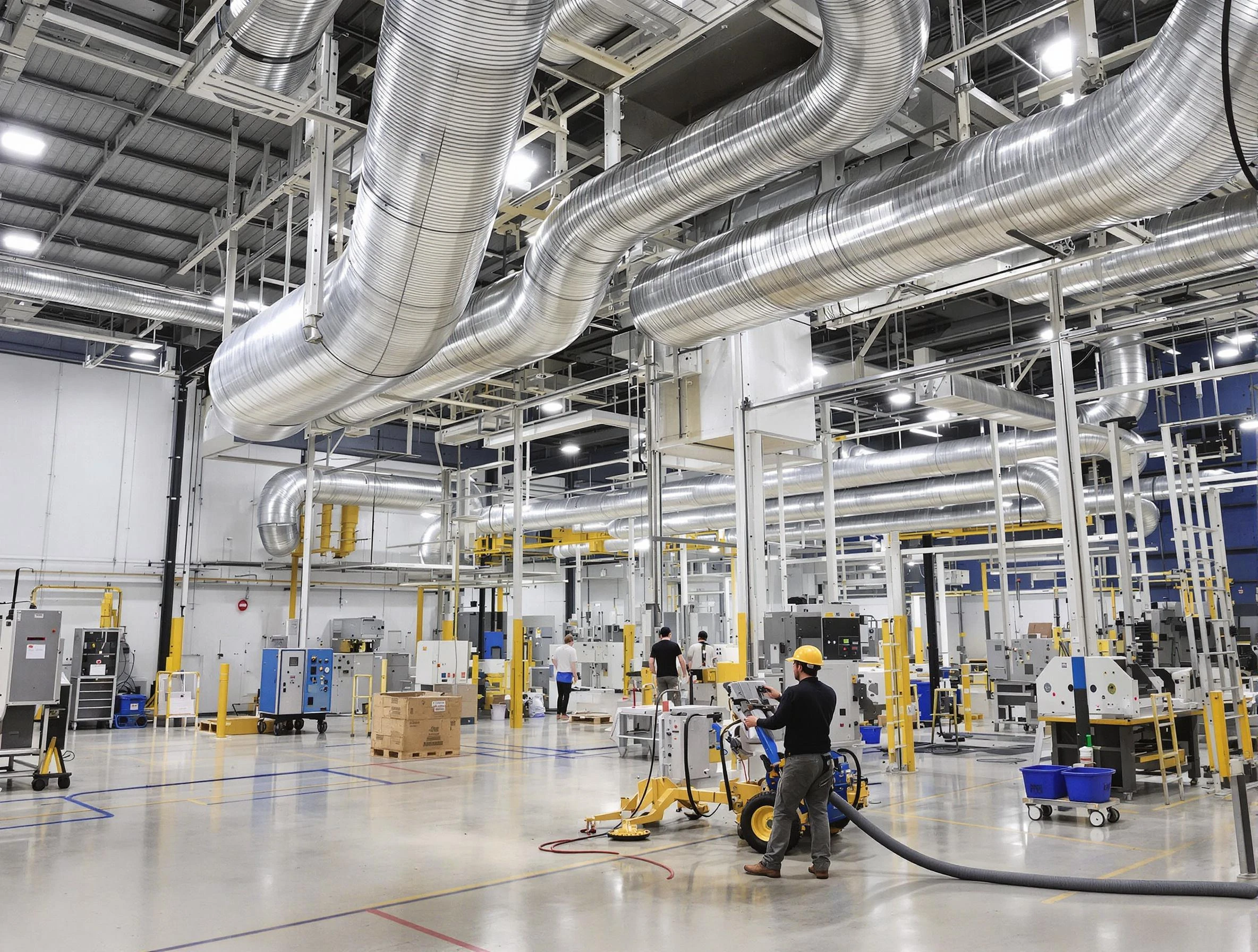 Lynn Air Duct Cleaning team performing comprehensive industrial duct cleaning at a large facility in Lynn